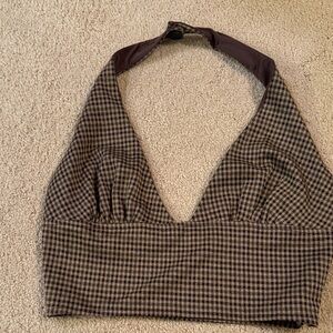Princess Polly Checkered Brown Crop Top